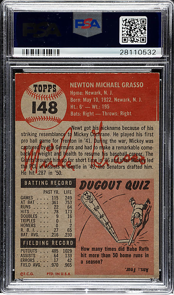 1953 Topps #148 Mickey Grasso PSA NM-MT 8