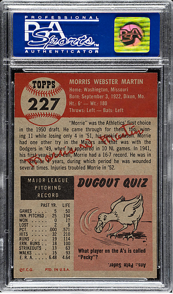 1953 Topps #227 Morris Martin Short Print PSA NM-MT 8