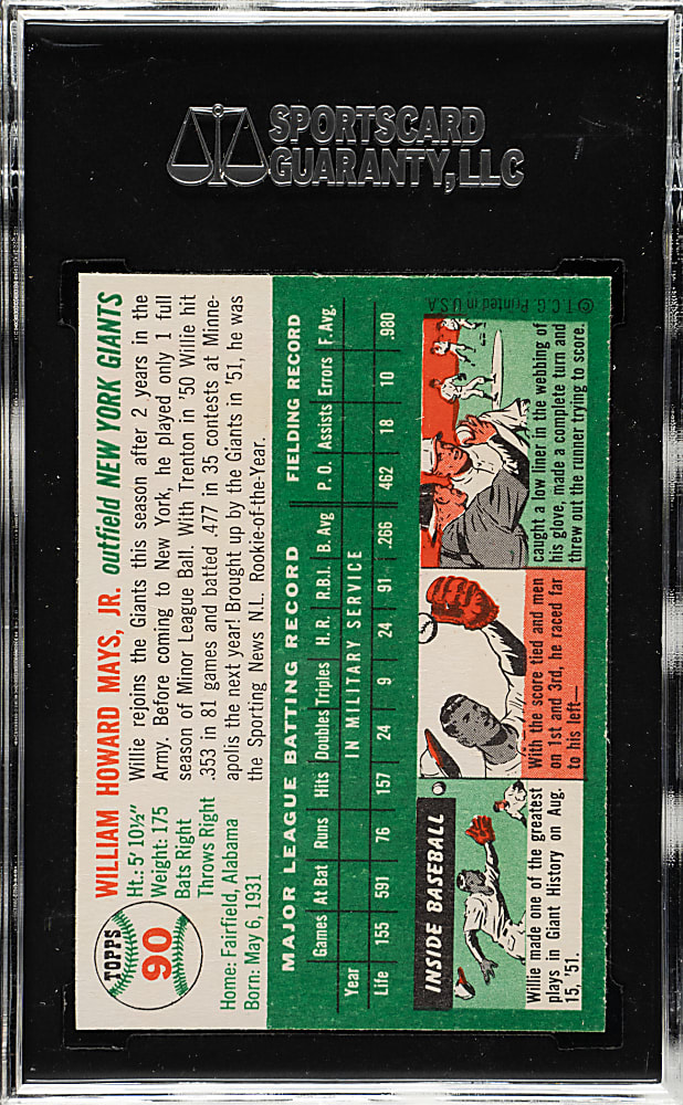 1954 Topps #90 Willie Mays SGC NM/MT 88