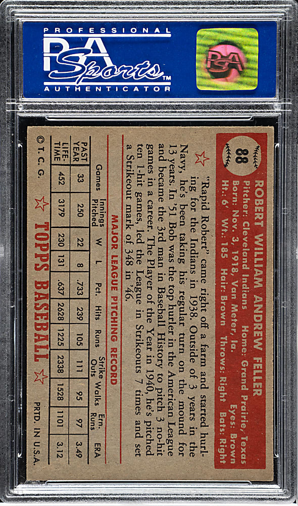 1952 Topps #88 Bob Feller PSA NM 7