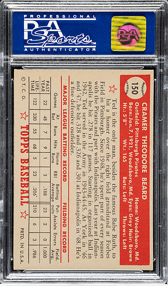 1952 Topps #150 Ted Beard PSA NM-MT 8