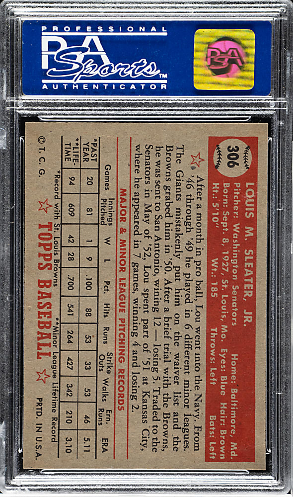 1952 Topps #306 Lou Sleater PSA NM-MT 8