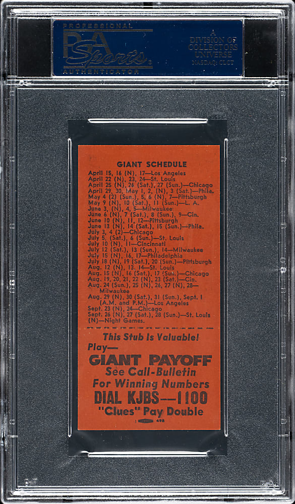 1958 San Francisco Call-Bulletin Giants Willie Mays PSA NM 7