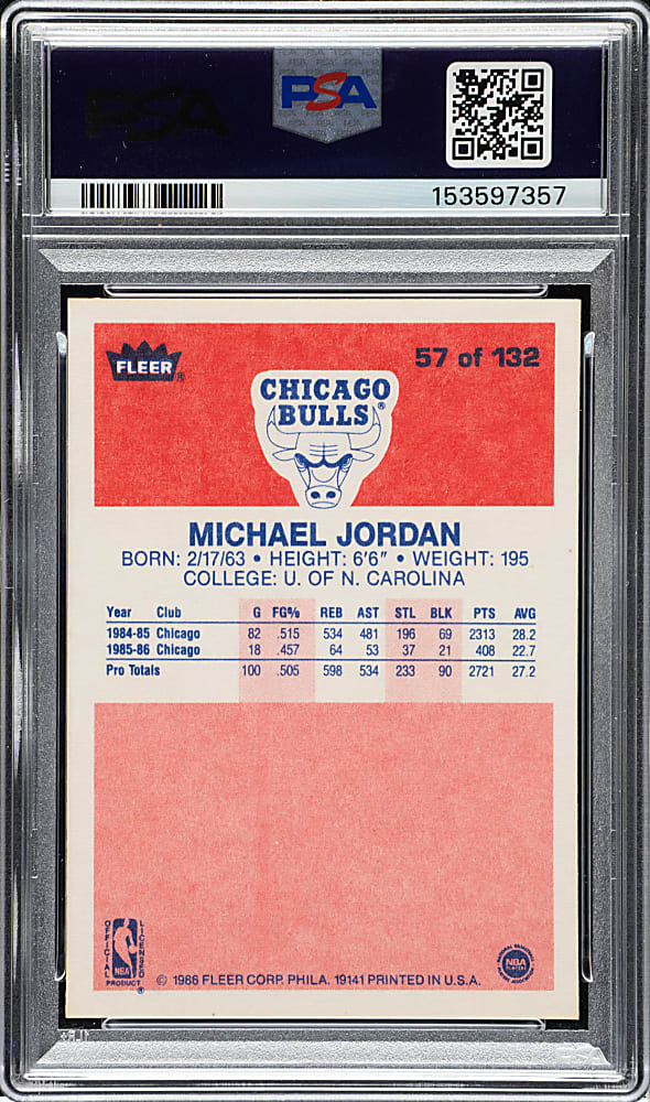 1986-1987 Fleer Basketball #57 Michael Jordan Rookie PSA NM-MT 8