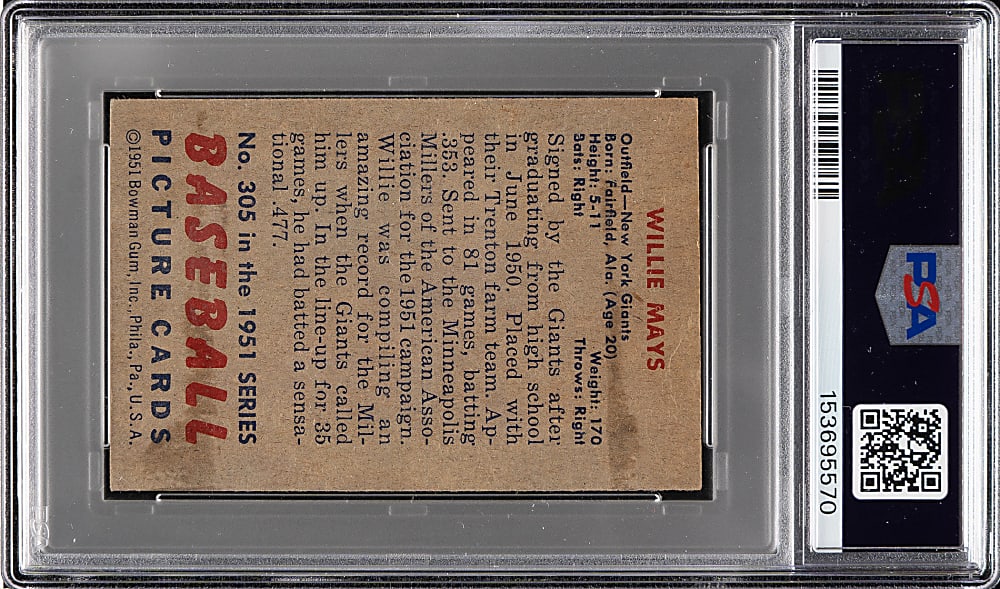 1951 Bowman #305 Willie Mays Rookie PSA GOOD 2
