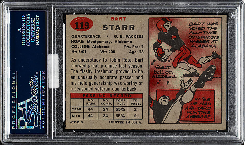 1957 Topps Football #119 Bart Starr Rookie PSA EX-MT 6 (MBA Silver Diamond)