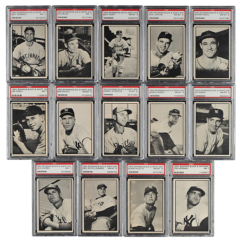 1953 Bowman Black & White Near-Complete Set (63/64) Including 16 PSA-Graded Cards