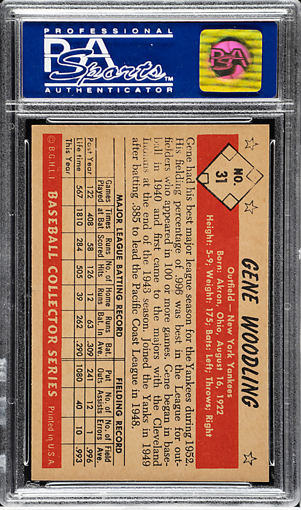 1953 Bowman Black & White #31 Gene Woodling PSA MINT 9 - Highest Graded!