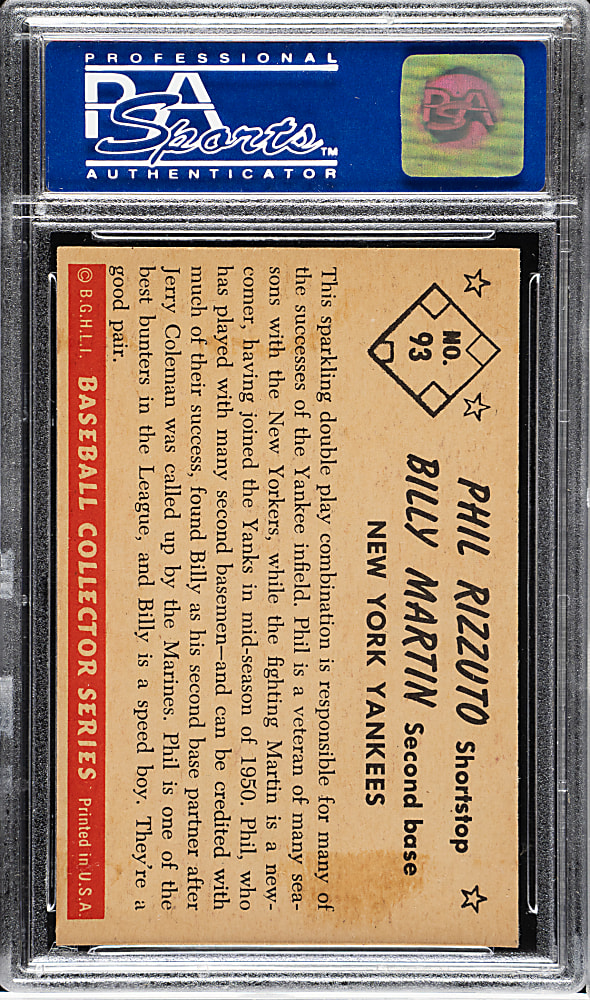 1953 Bowman Color #93 Phil Rizzuto and Billy Martin PSA NM-MT 8