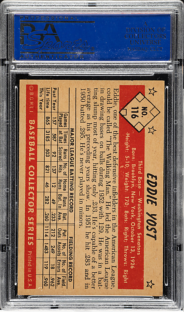 1953 Bowman Color #116 Eddie Yost PSA NM-MT 8