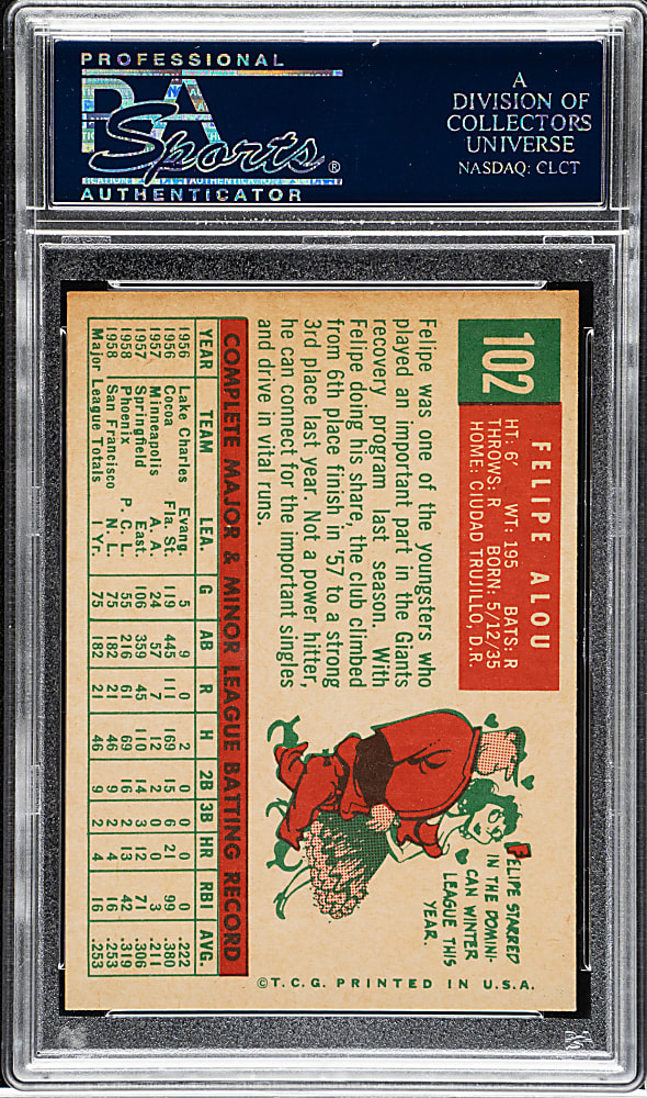 1959 Topps #102 Felipe Alou Rookie PSA MINT 9