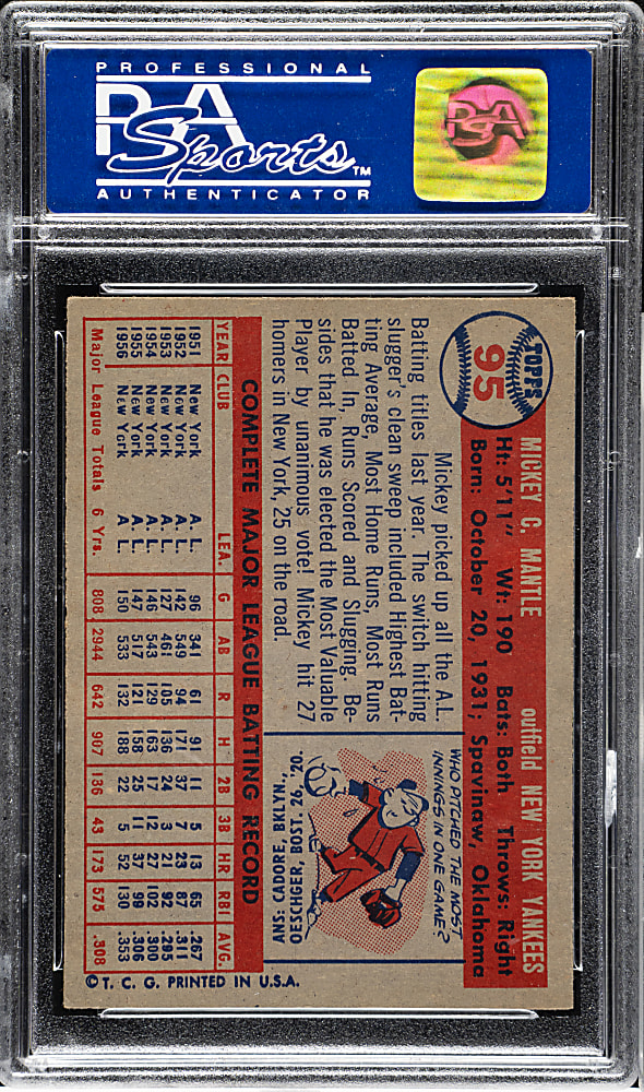 1957 Topps #95 Mickey Mantle PSA EX-MT 6
