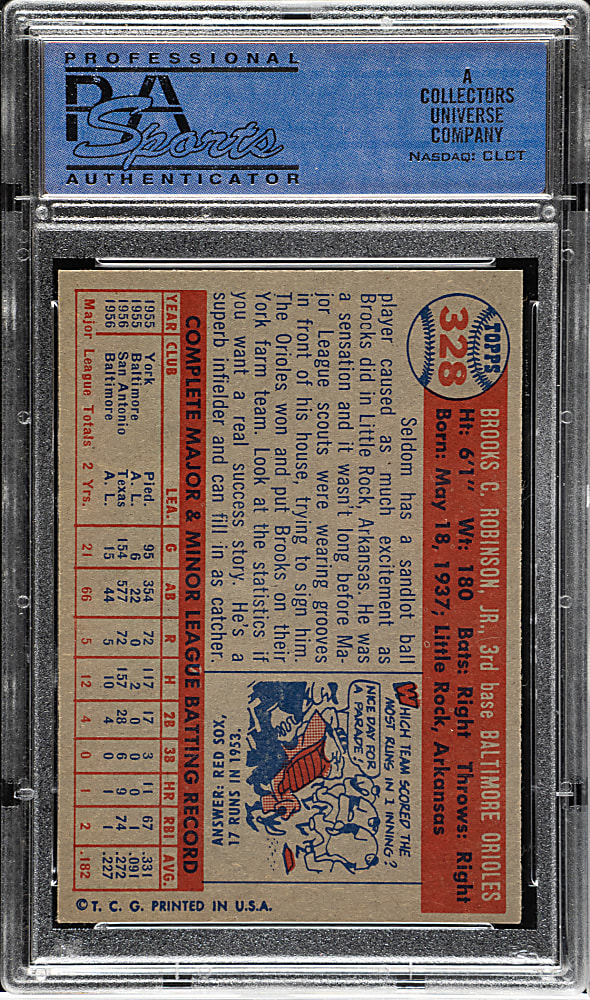 1957 Topps #328 Brooks Robinson Rookie PSA NM 7