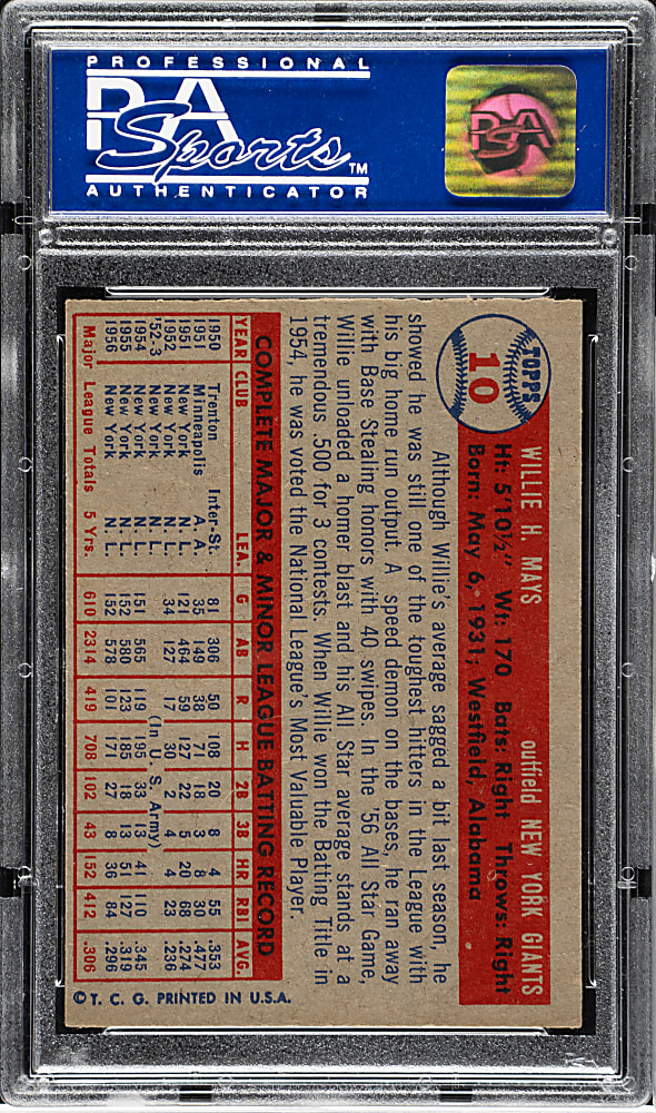1957 Topps #10 Willie Mays PSA NM 7