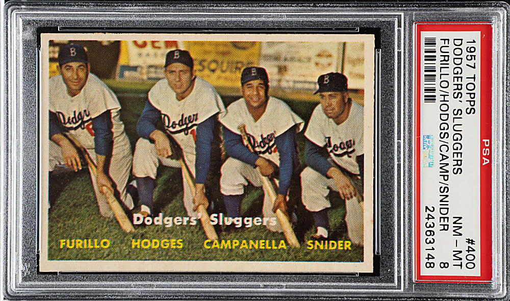 1957 Topps #400 Dodgers' Sluggers with Hodges, Campanella, and Snider PSA NM-MT 8
