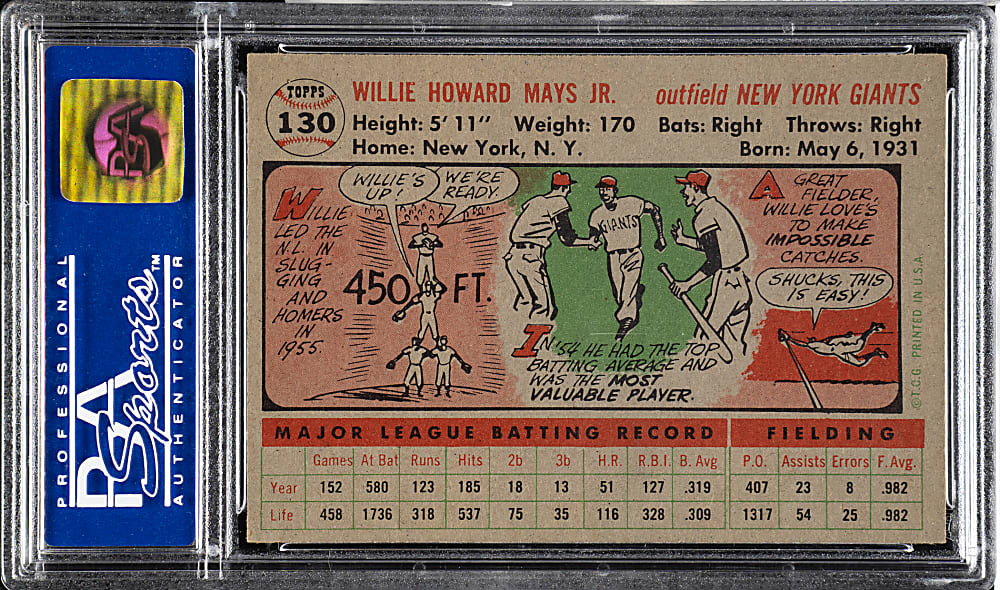 1956 Topps #130 Willie Mays Gray Back PSA NM 7