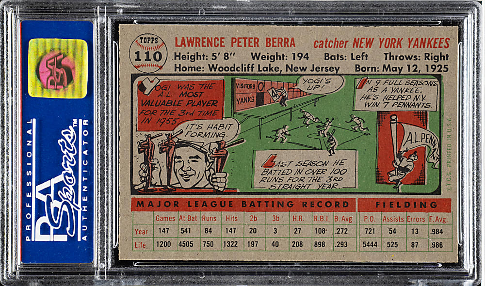 1956 Topps #110 Yogi Berra Gray Back PSA NM-MT 8