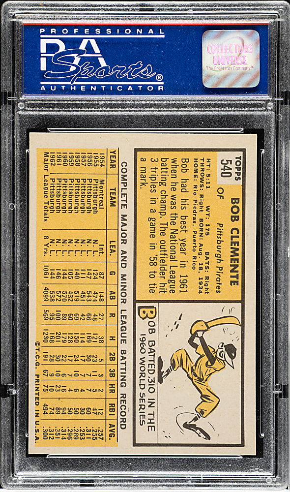 1963 Topps #540 Roberto Clemente PSA NM-MT 8