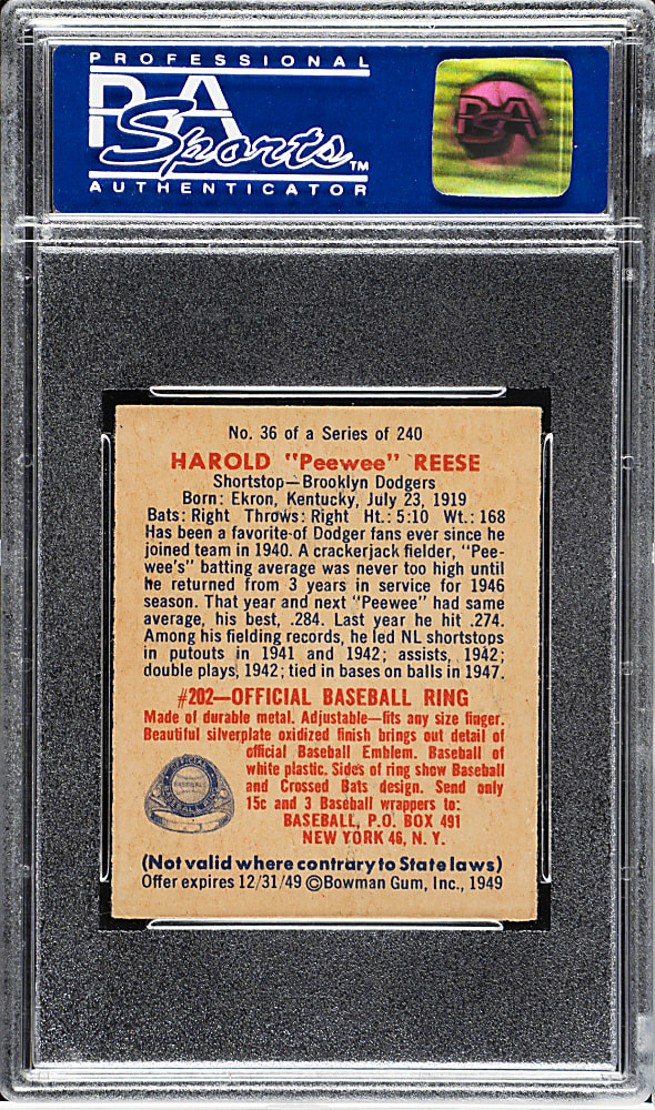 1949 Bowman #36 Pee Wee Reese PSA NM 7