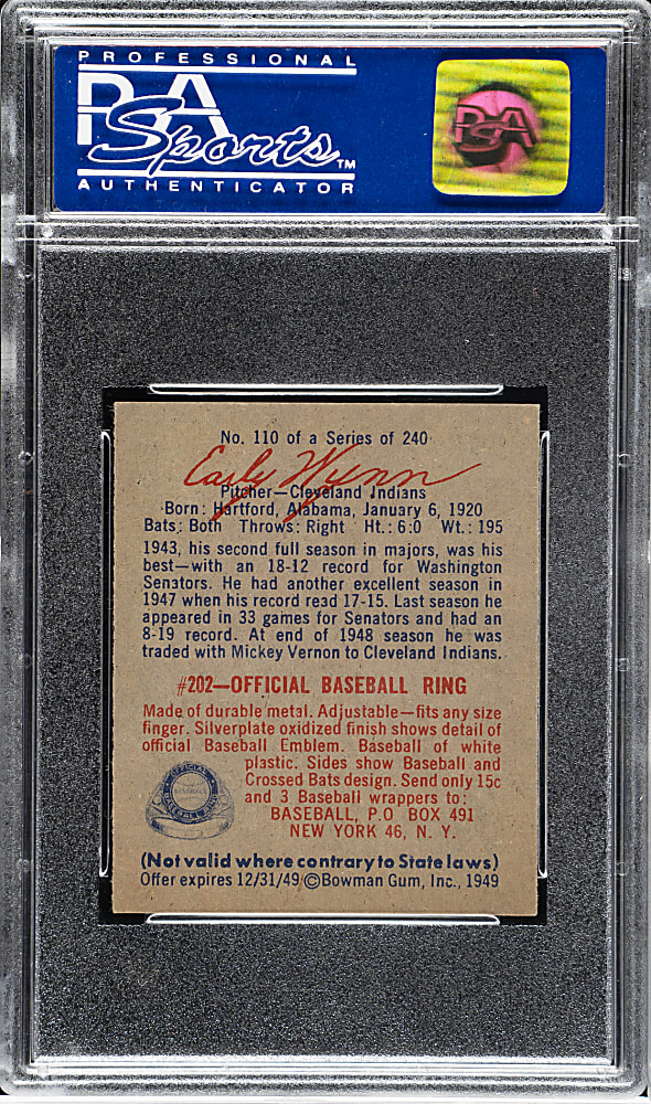 1949 Bowman #110 Early Wynn Rookie PSA NM 7