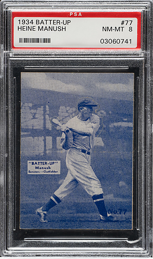 1934-1936 R318 Batter-Up #77 Heine Manush PSA NM-MT 8 - Highest Graded!