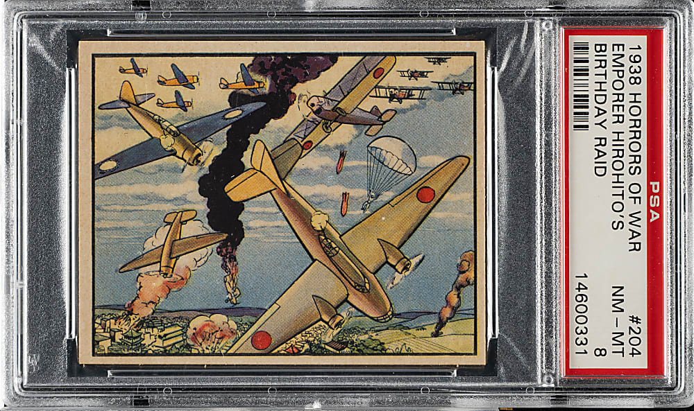 1938 R69 Gum, Inc. "Horrors of War" #204 Emporer Hirohito's Birthday Raid PSA NM-MT 8