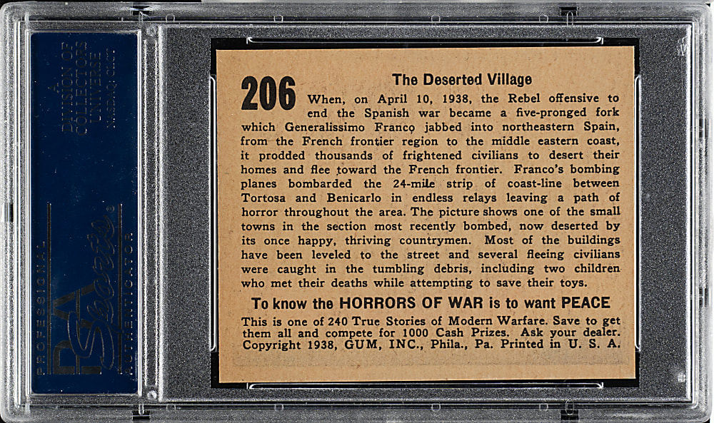 1938 R69 Gum, Inc. "Horrors of War" #206 The Deserted Village PSA NM-MT 8