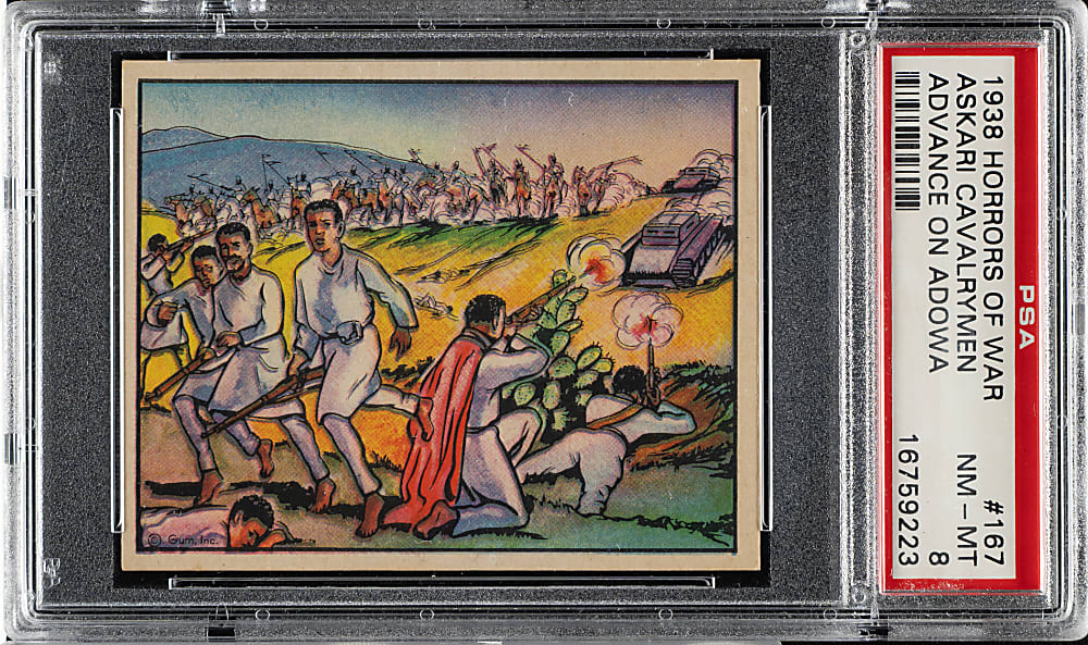1938 R69 Gum, Inc. "Horrors of War" #167 Askari Cavalrymen Advance on Adowa PSA NM-MT 8