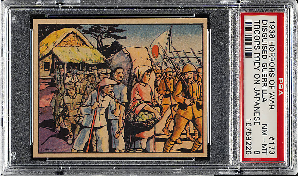 1938 R69 Gum, Inc. "Horrors of War" #173 Disguised Guerrilla Troops Prey on Japanese PSA NM-MT 8