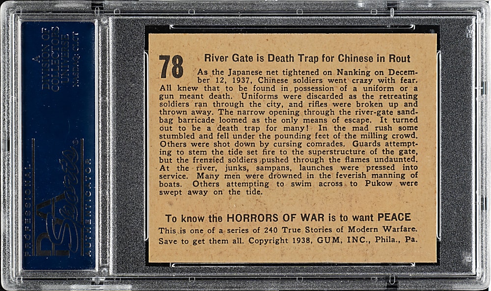 1938 R69 Gum, Inc. "Horrors of War" #78 River Gate is Death Trap for Chinese in Rout PSA NM-MT 8