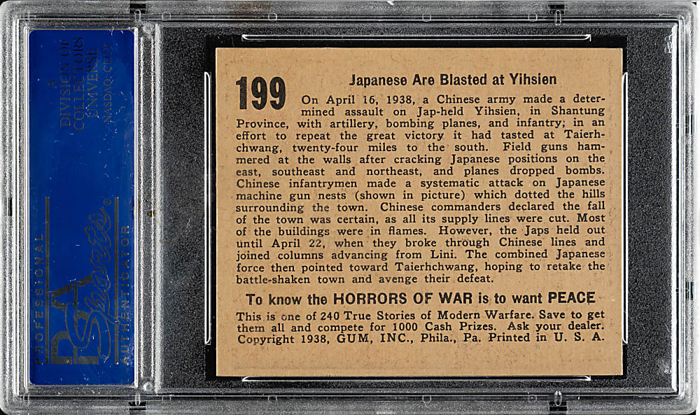 1938 R69 Gum, Inc. "Horrors of War" #199 Japanese are Blasted at Yihsien PSA NM-MT 8