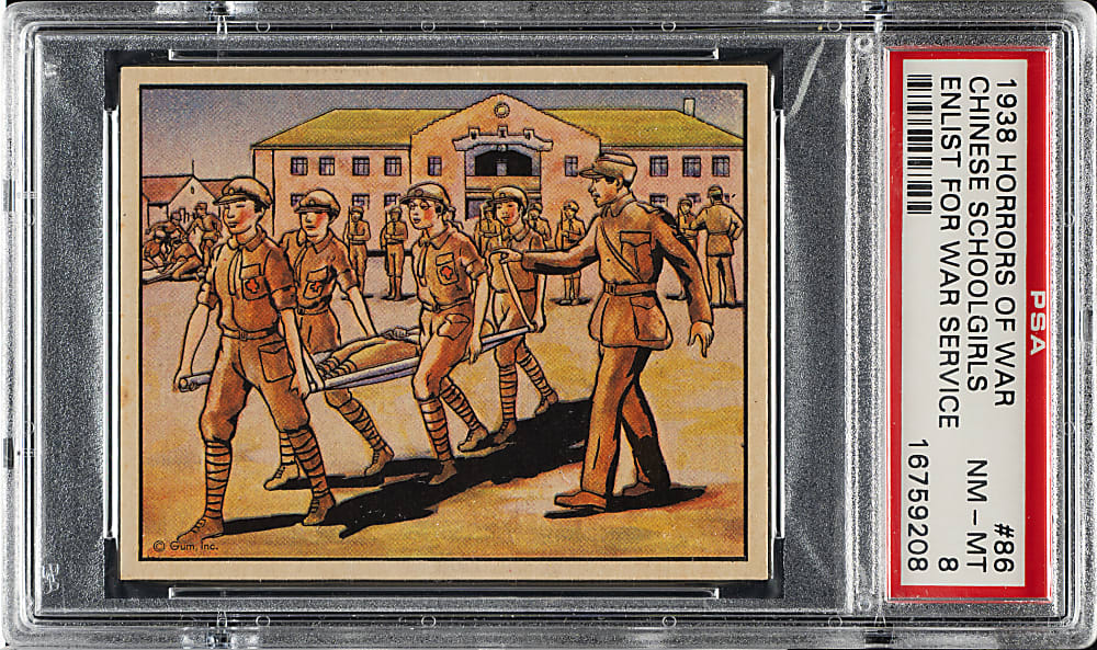 1938 R69 Gum, Inc. "Horrors of War" #86 Chinese Schoolgirls Enlist for War Service PSA NM-MT 8