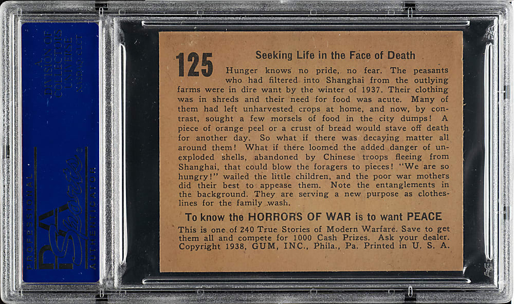 1938 R69 Gum, Inc. "Horrors of War" #125 Seeking Life in the Face of Death PSA NM-MT 8