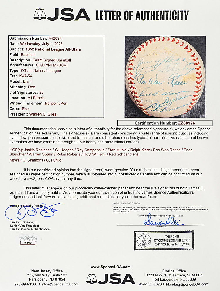 1953 National League All-Star Team-Signed Baseball with Jackie Robinson and Roy Campanella - JSA