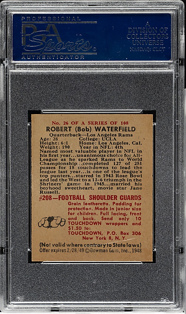 1948 Bowman Football #26 Bob Waterfield Rookie PSA NM-MT 8