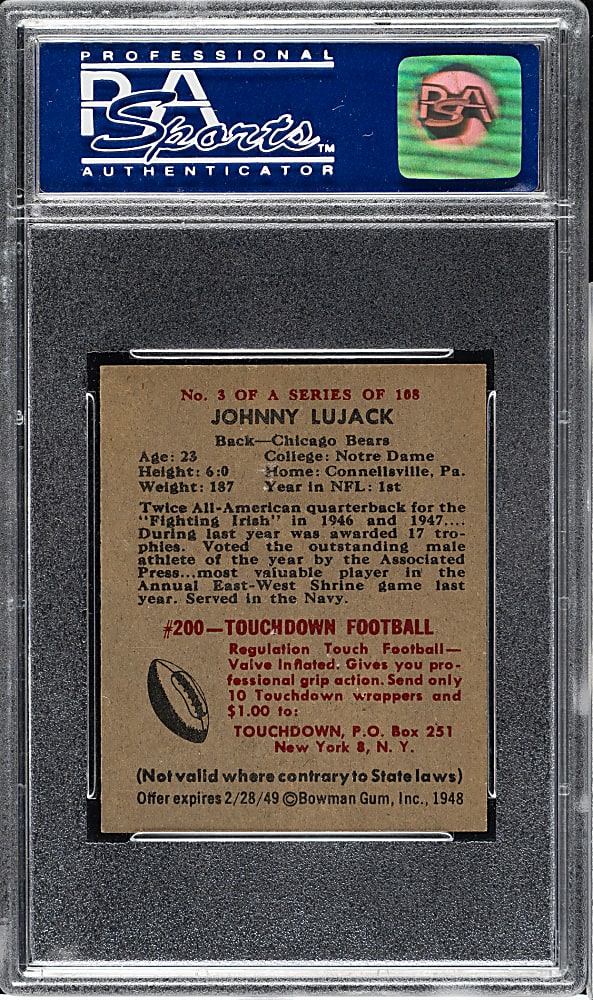 1948 Bowman Football #3 Johnny Lujack Rookie PSA NM-MT 8