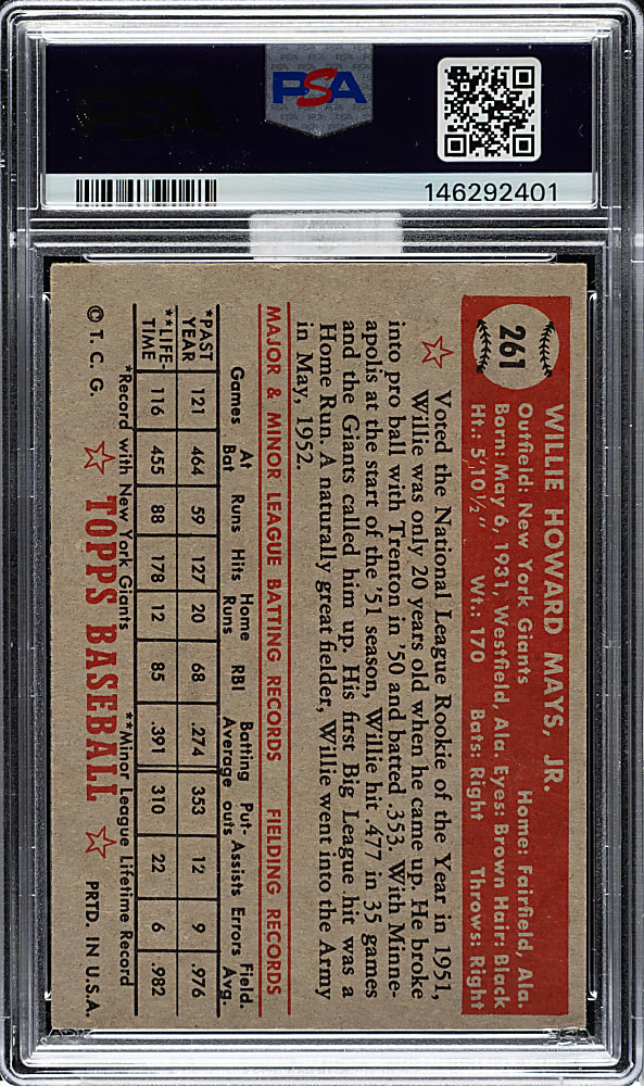 1952 Topps #261 Willie Mays PSA VG+ 3.5 (MBA Gold Diamond)
