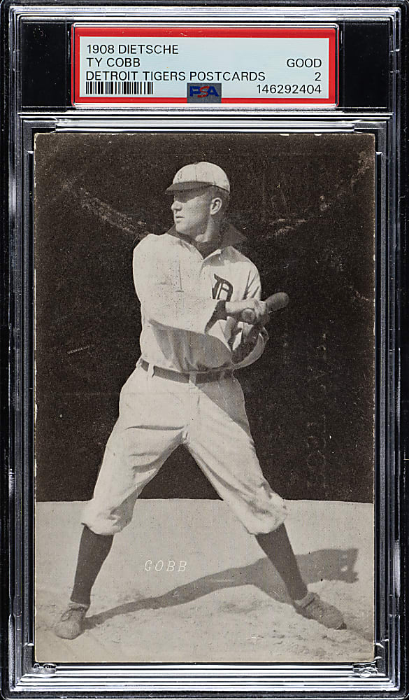 1908 PC765 A. C. Dietsche Detroit Tigers Postcard Ty Cobb Batting PSA GOOD 2