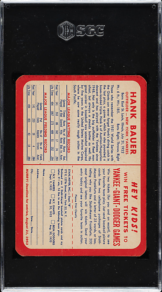 1953 Stahl-Meyer Franks Hank Bauer SGC EX 5 - 1 of 1 - Highest Graded!