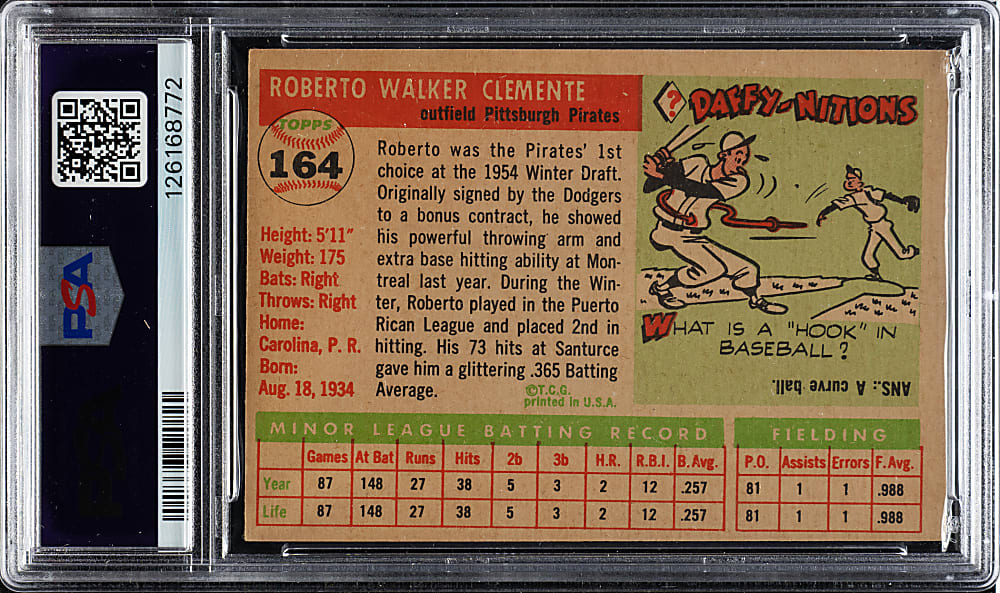 1955 Topps #164 Roberto Clemente Rookie PSA VG-EX 4
