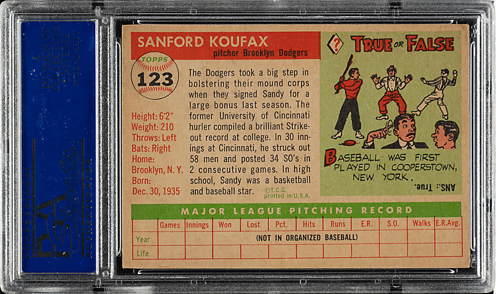 1955 Topps #123 Sandy Koufax Rookie PSA EX 5