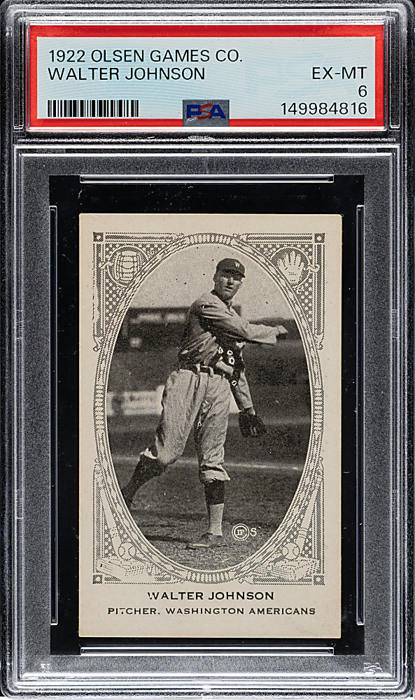 Newly Discovered 1922 Olsen Games Co. Walter Johnson PSA EX-MT 6 - 1 of 1 - Highest Graded!