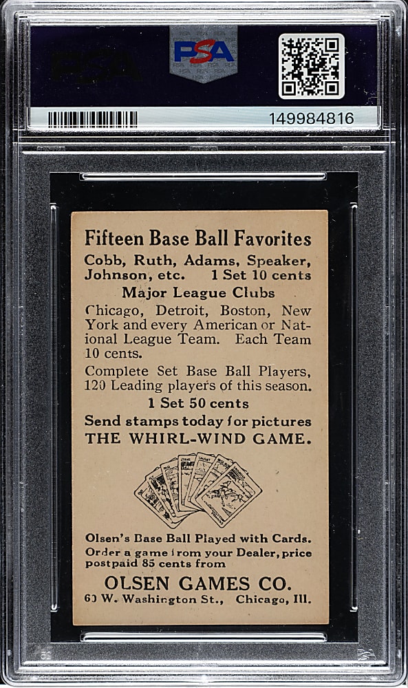 Newly Discovered 1922 Olsen Games Co. Walter Johnson PSA EX-MT 6 - 1 of 1 - Highest Graded!