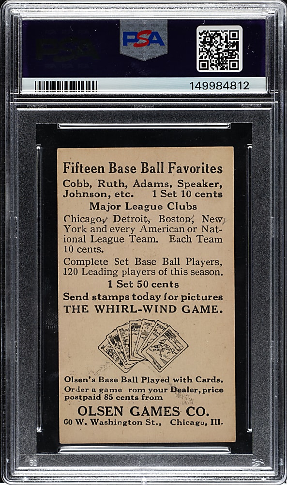 Newly Discovered 1922 Olsen Games Co. Tris Speaker VG 3 - 1 of 1 - Highest Graded!
