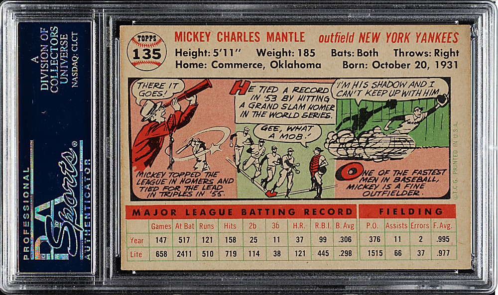 1956 Topps #135 Mickey Mantle White Back PSA EX-MT 6