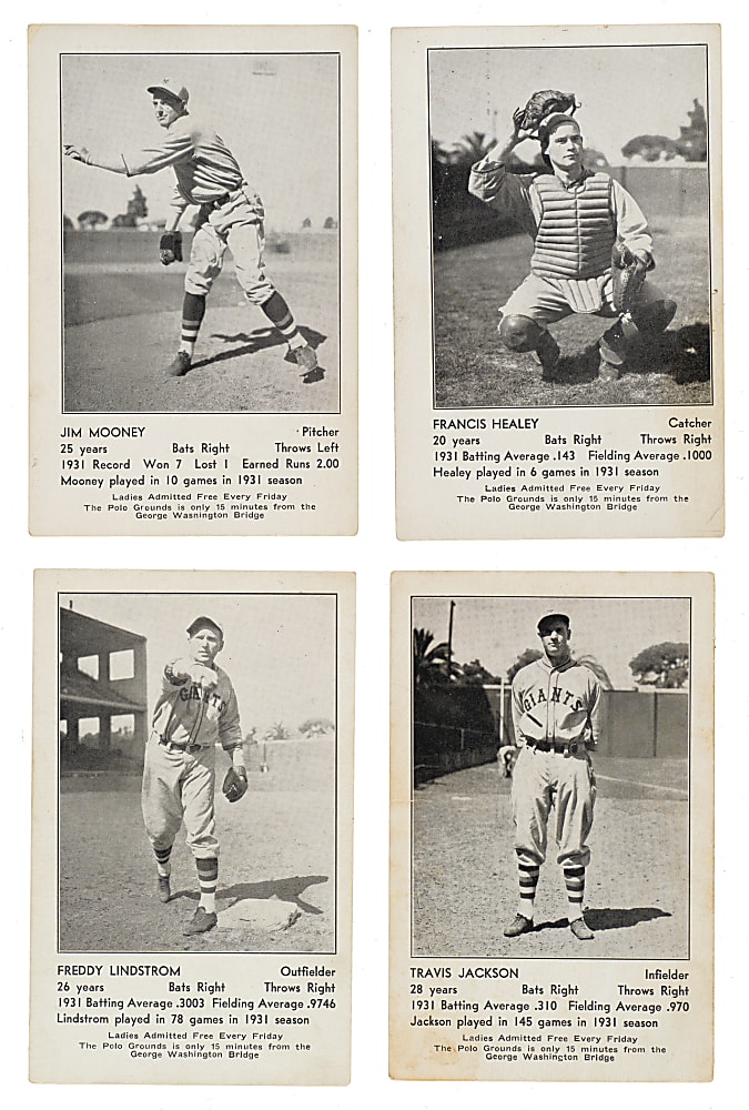 1932 New York Giants Schedule Postcard Partial Set (17/22) Including Freddie Lindstrom and Travis Jackson