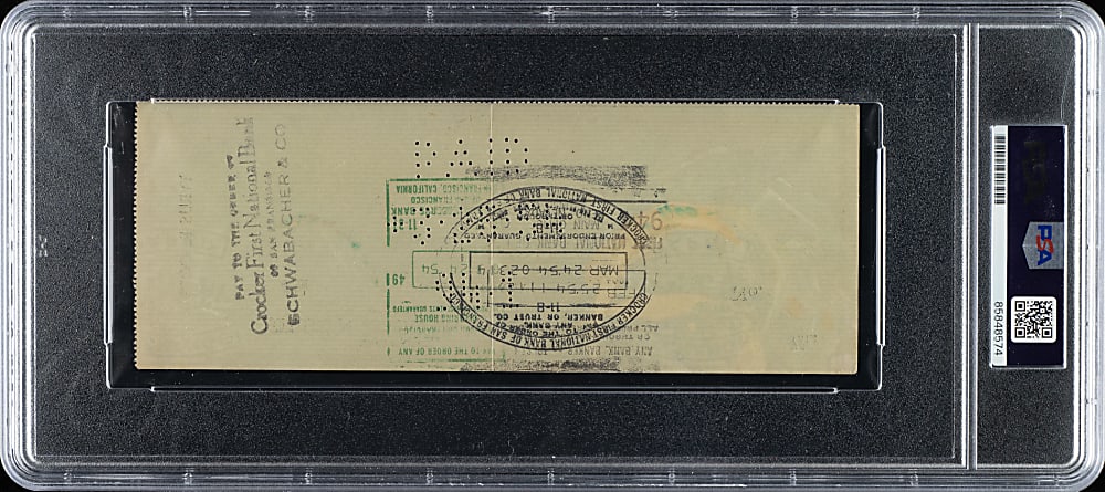 1954 Ty Cobb Signed Check PSA/DNA MINT 9 Plus Full JSA LOA