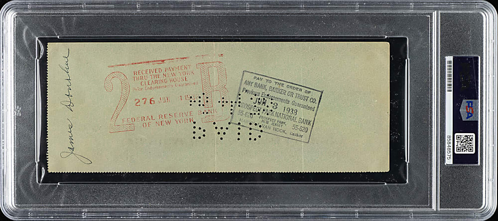 1938 Babe Ruth Signed Check PSA/DNA NM-MT 8 Plus Full JSA LOA