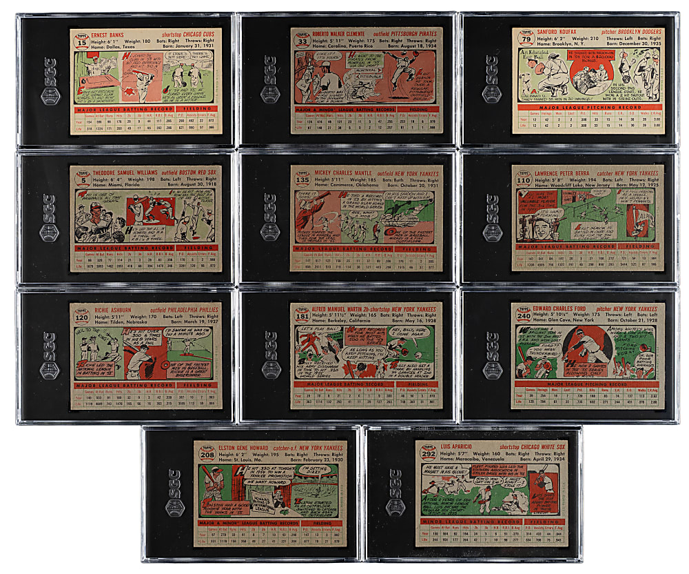 1956 Topps Complete Set (340 Plus Two Checklists) Including 20 PSA- and SGC-Graded Cards
