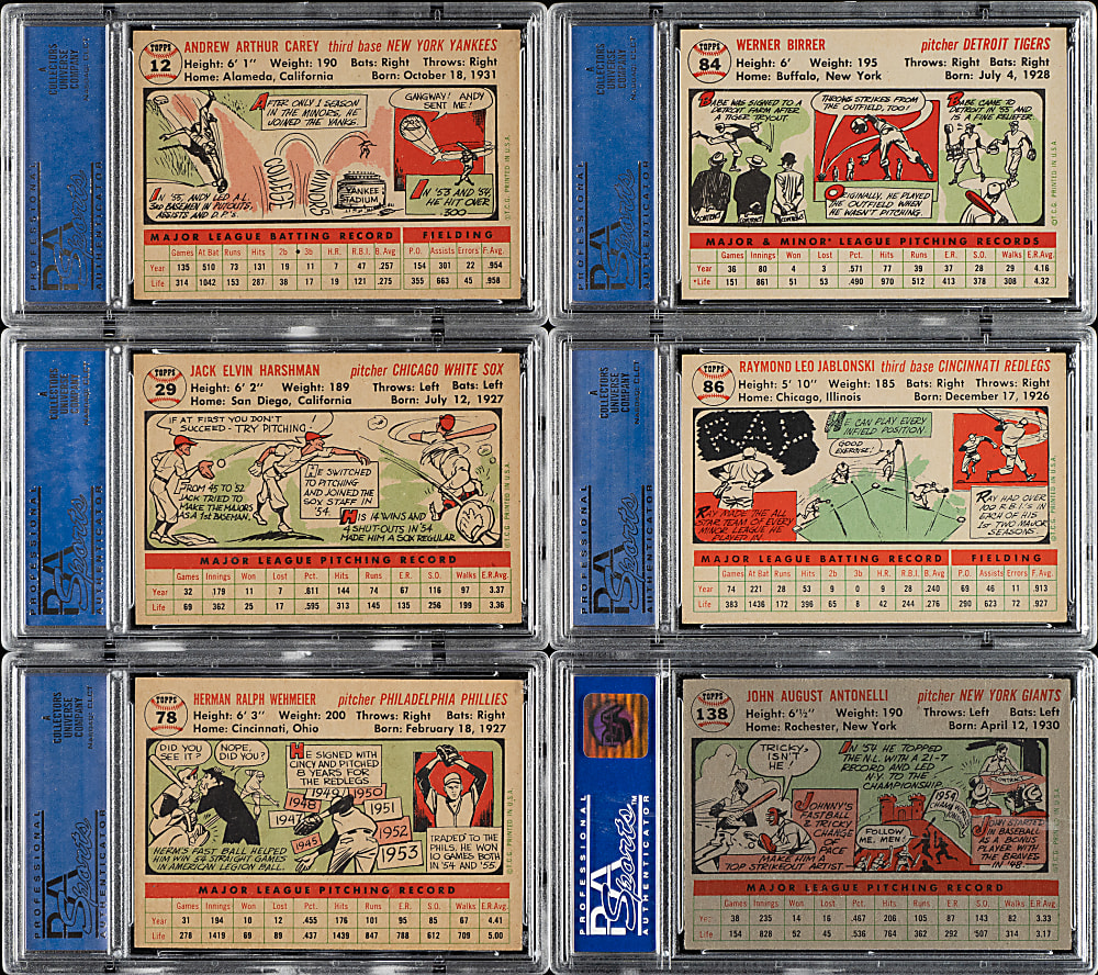 1956 Topps Complete Set (340 Plus Two Checklists) Including 20 PSA- and SGC-Graded Cards